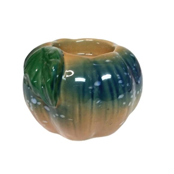 Vintage Pumpkin Tealight Candle Holder Fall Thanksgiving Home Decor Glazed 3.5" - Picture 3 of 10